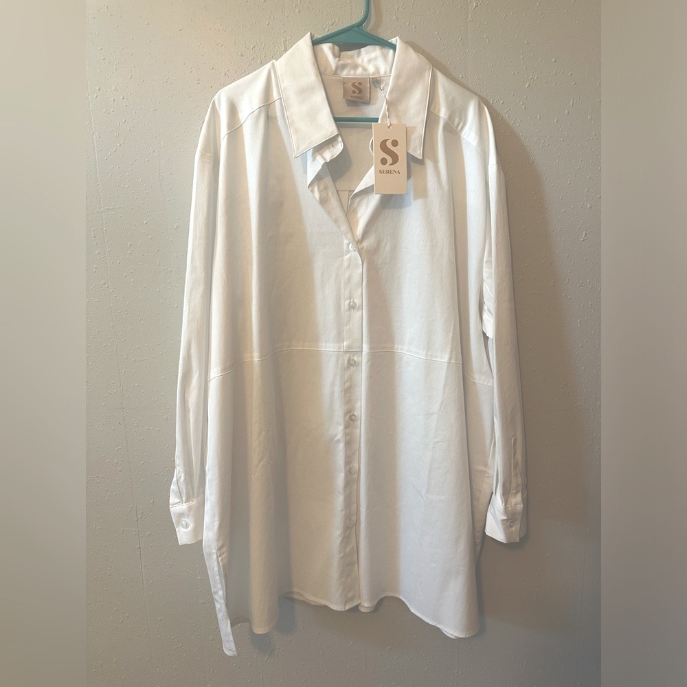 S by Serena Williams White Button Down Button Up Shirt New with Tags - 2XL